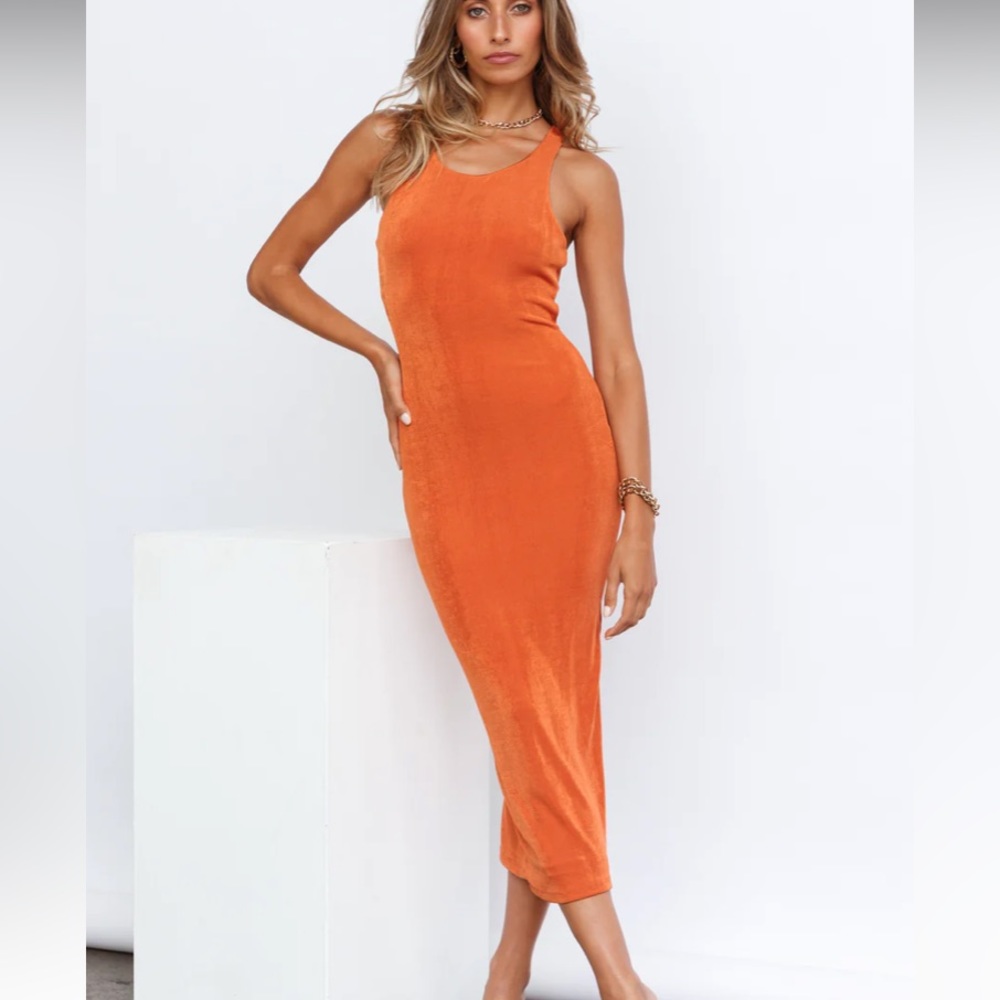 Burnt orange midi dress